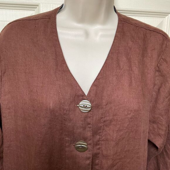 FLAX Designs Linen Jacket Brown‎ Contrast Cuff M - Picture 7 of 16